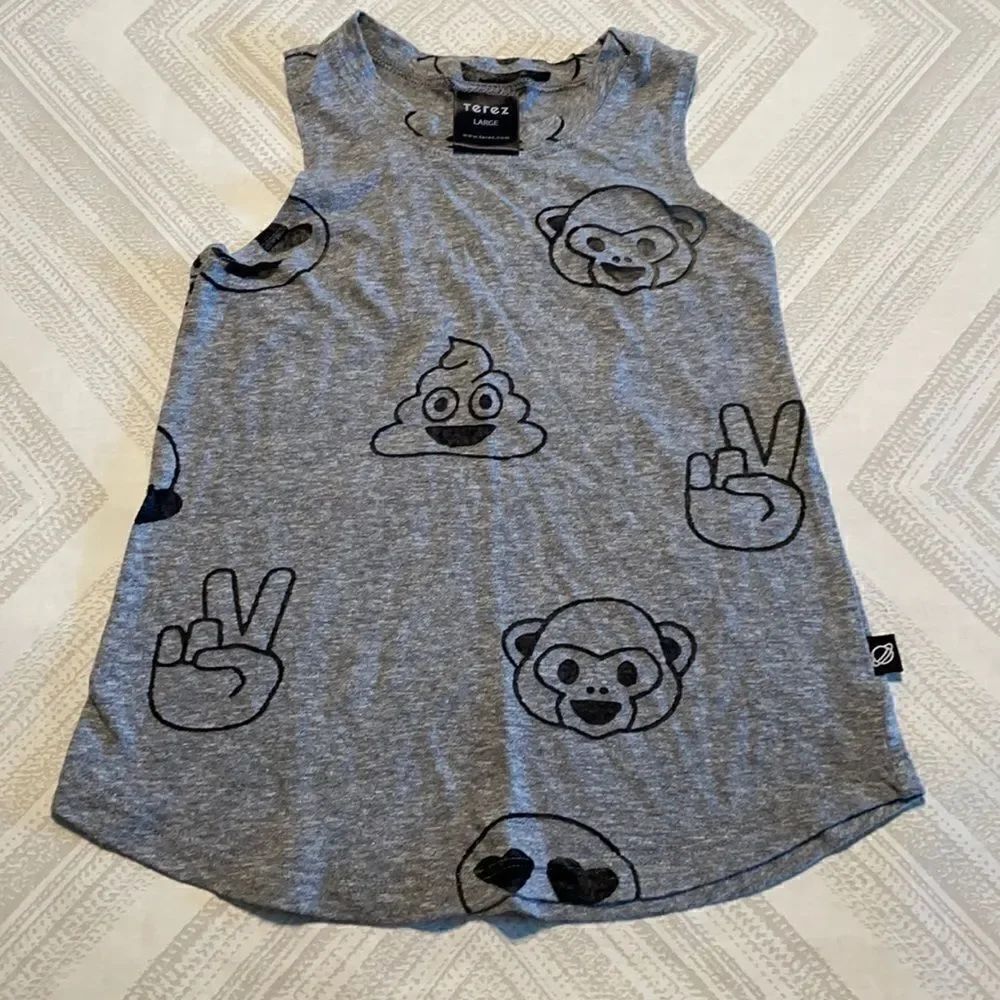 Terez Little Girl Grey w/Black Mesh Emoji Tank Top